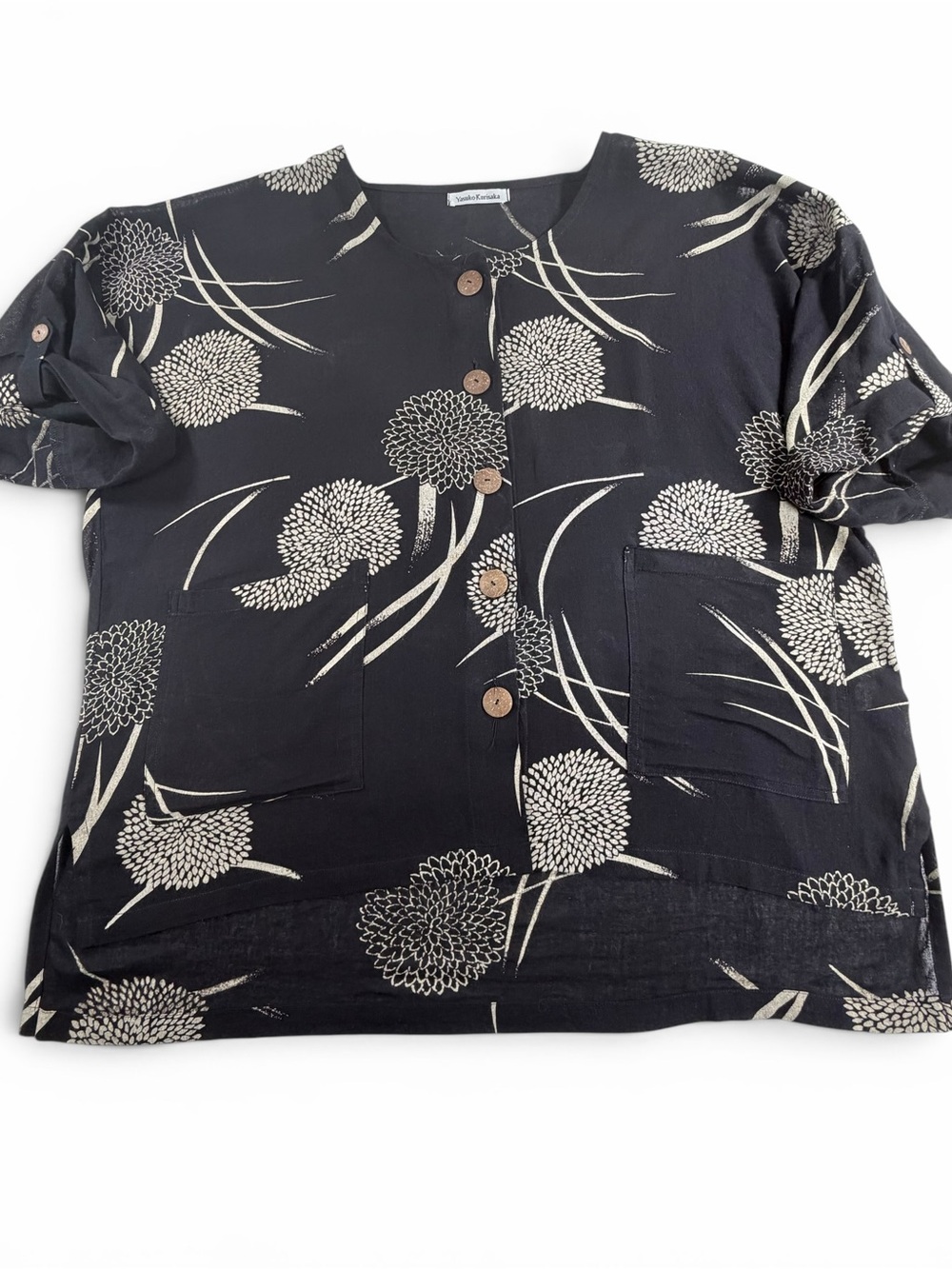 Yasuko Kurisaka Japanese Art To Wear Floral Button Front Top Oversized
